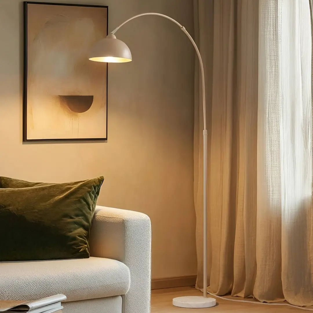 Lindby Vloerlamp IJzer Marmer 180cm - E27 - Beige/Wit