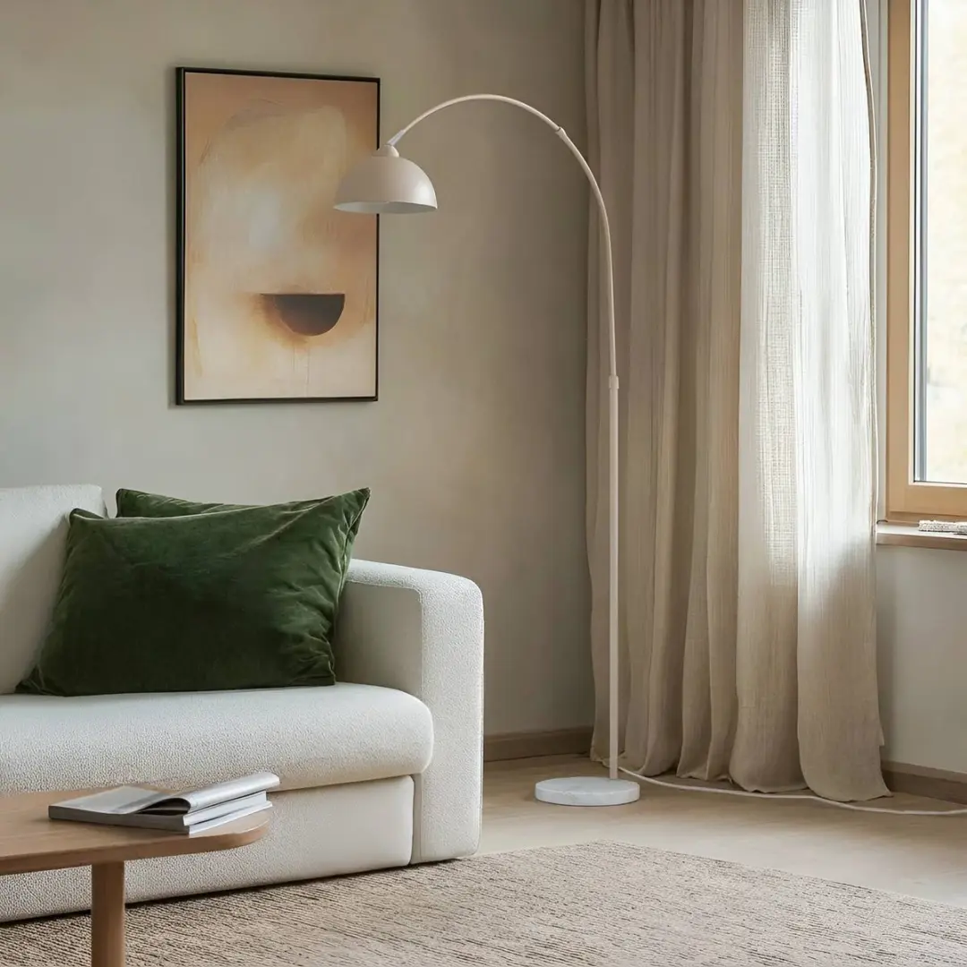 Lindby Vloerlamp IJzer Marmer 180cm - E27 - Beige/Wit