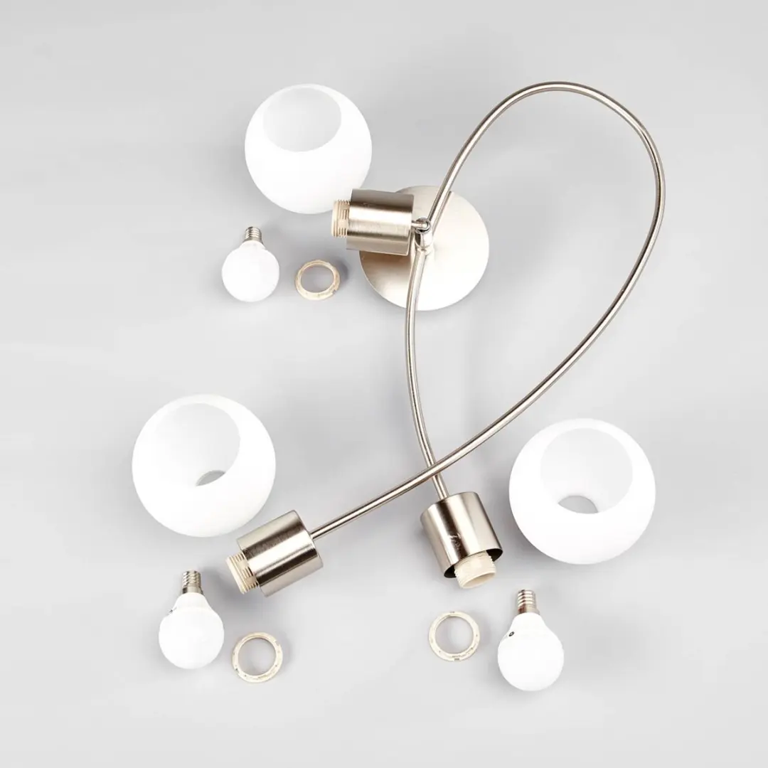 Lindby Plafondlamp 3-Lichts Metaal Glas - Mat Nikkel/Opaalwit