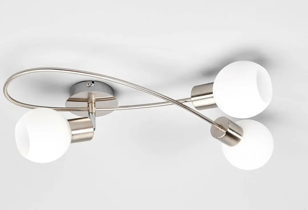 Lindby Plafondlamp 3-Lichts Metaal Glas - Mat Nikkel/Opaalwit