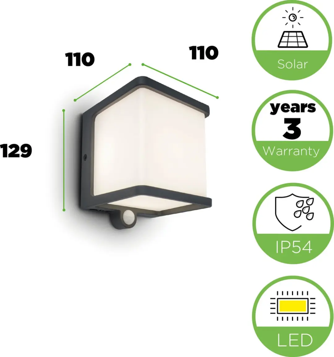 Lutec Doblo LED Wandlamp Solar - 500 Lm 4000K - PIR Sensor - IP54