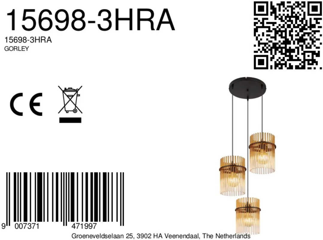 Globo Gorley Hanglamp - 3 Lichtpunten - Goud - Ø47cm - afbeelding 6 van 6