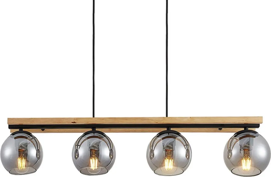 Lindby Hanglamp 4-lichts Glas/Hout/Staal