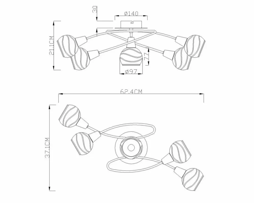 Globo Isla Plafondlamp Brons - 5x E14 - Ø37cm