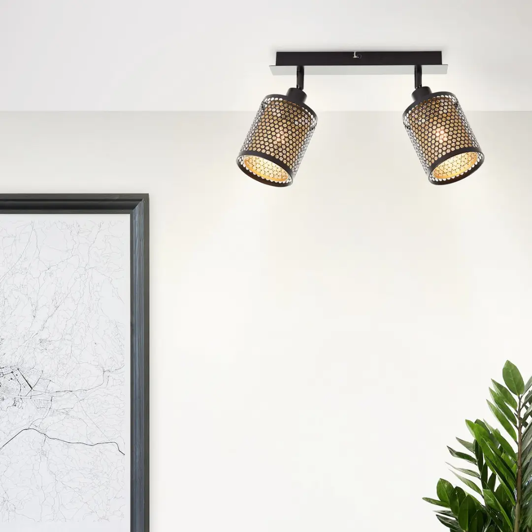Brilliant Cheval Spotbalk 2-vlammig 2x D45/E14 28W - Zwart/Goud