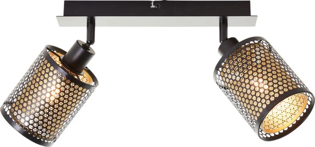 Brilliant Cheval Spotbalk 2-vlammig 2x D45/E14 28W - Zwart/Goud