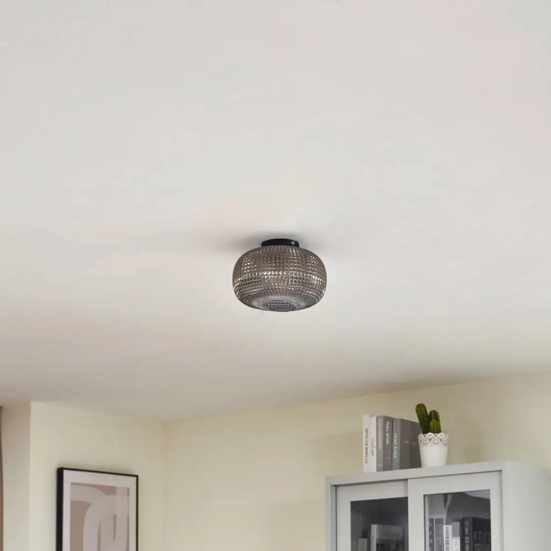 Lindby Plafondlamp 1 Licht - Ø25cm - Rookgrijs/Zandzwart