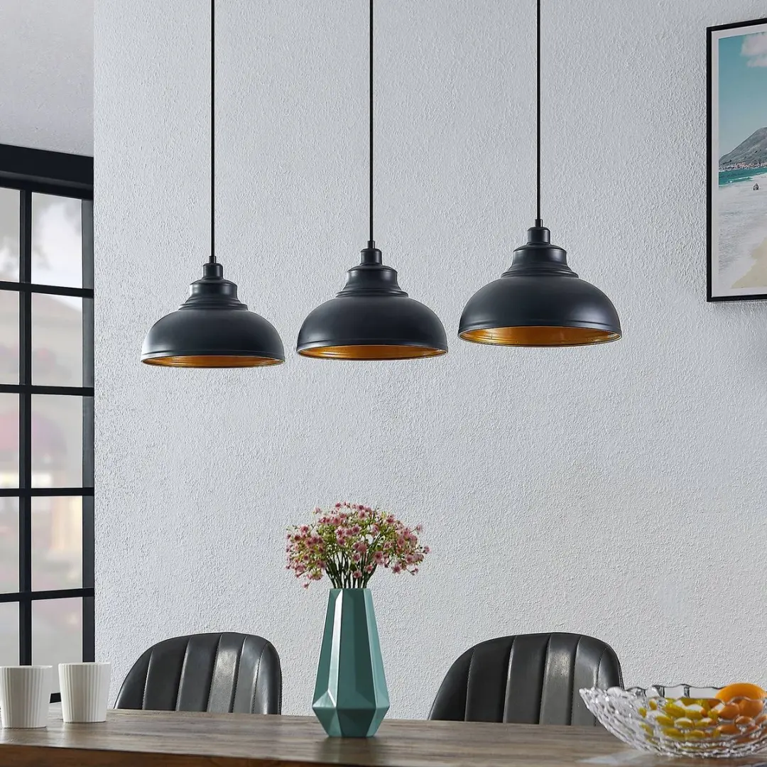 Lindby Hanglamp 3-Lichts - Staal - Ø29cm - Zwart/Goud