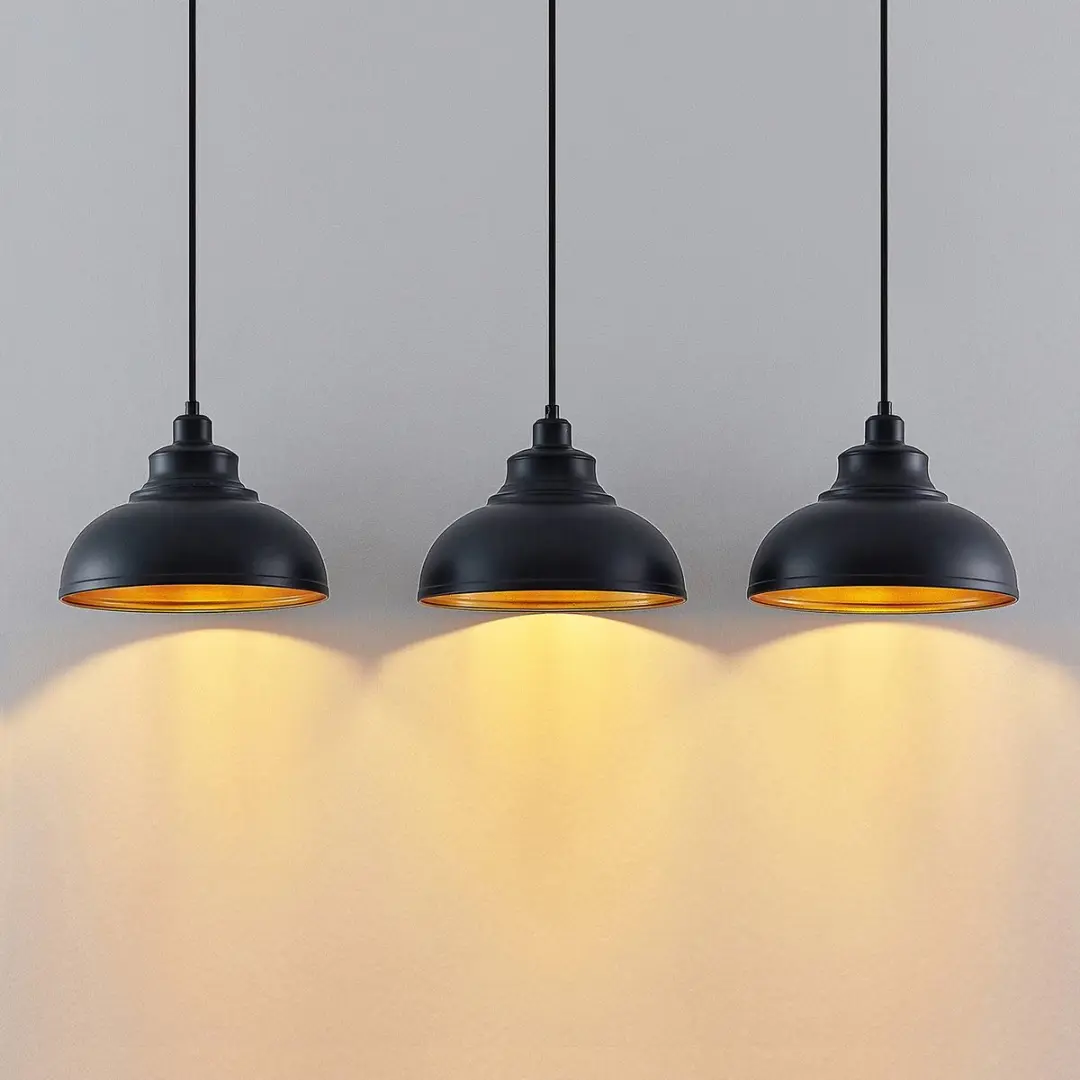 Lindby Hanglamp 3-Lichts - Staal - Ø29cm - Zwart/Goud - afbeelding 6 van 6