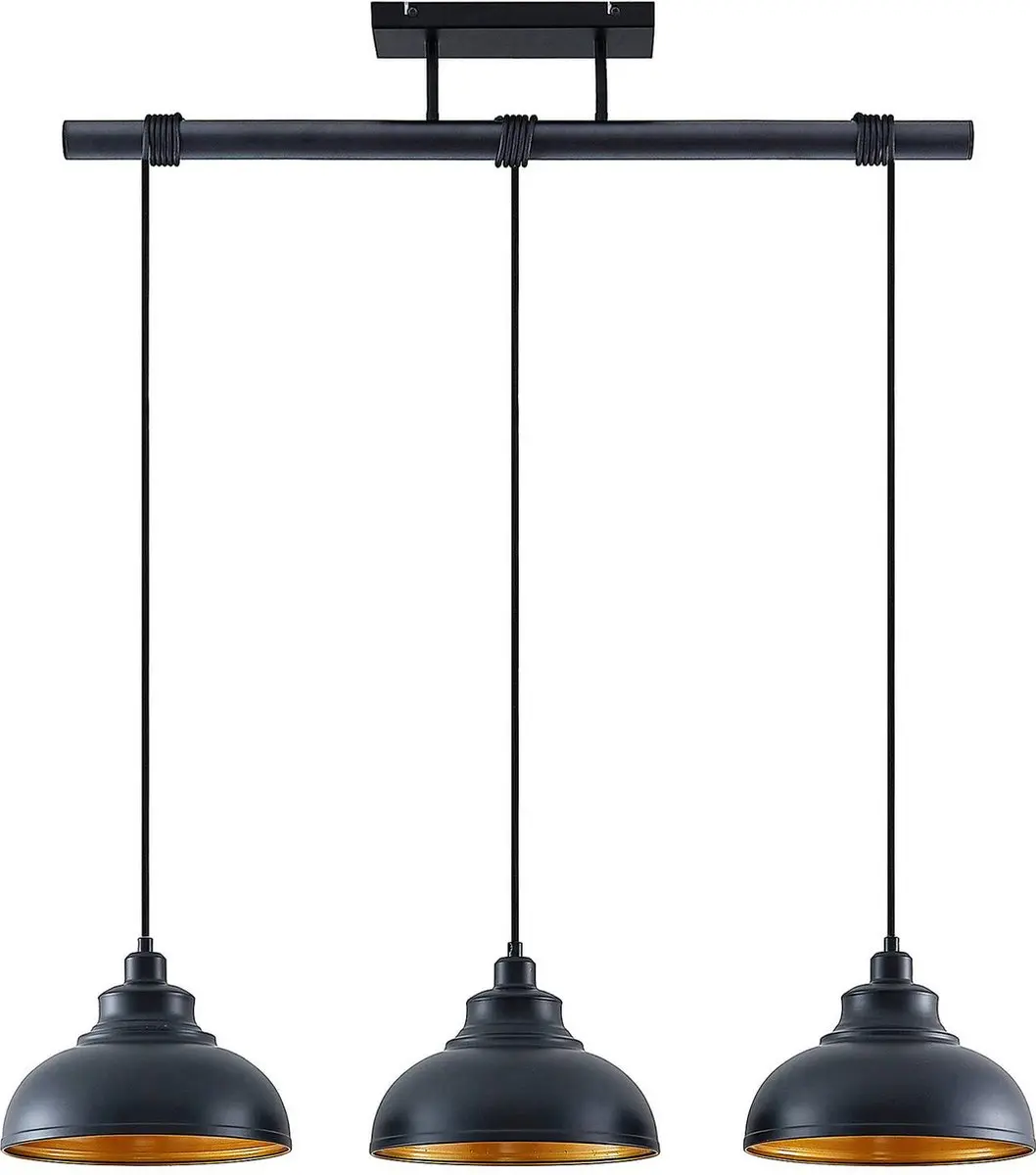 Lindby Hanglamp 3-Lichts - Staal - Ø29cm - Zwart/Goud