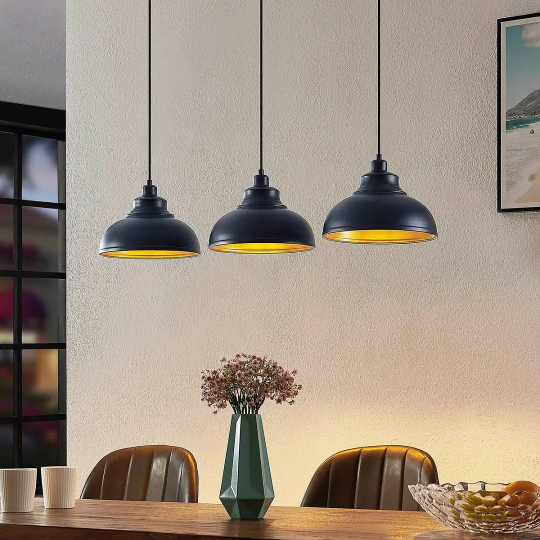 Lindby Hanglamp 3-Lichts - Staal - Ø29cm - Zwart/Goud