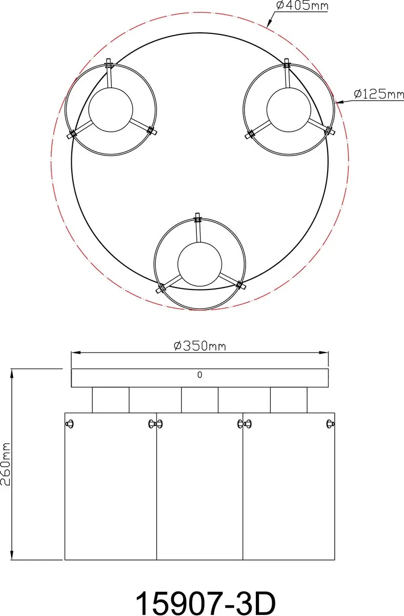 Globo Florentine Plafonnière 3x E27 - Ø41cm - Zwart