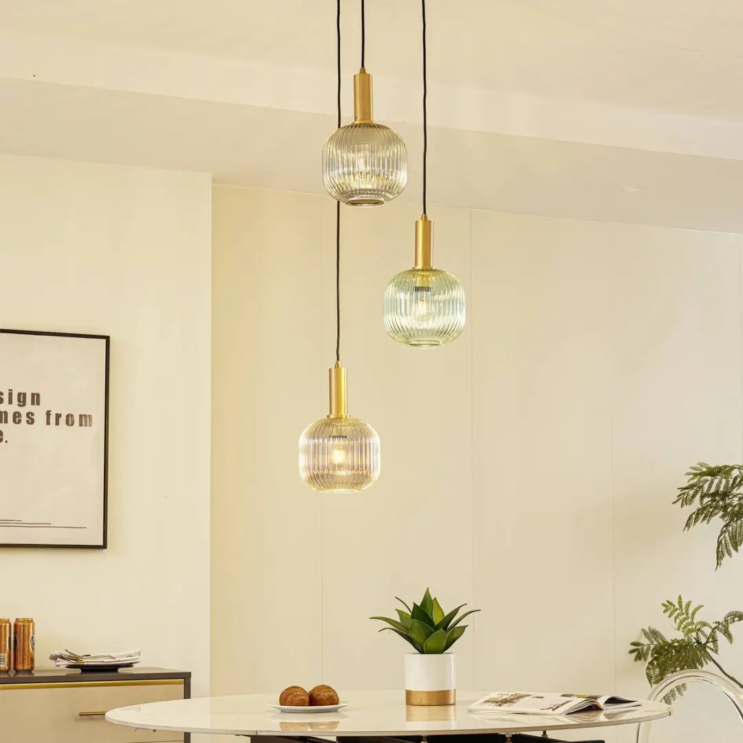 Lindby Hanglamp 3-lichts Glas - 15W - Groen/Amber/Rookgrijs