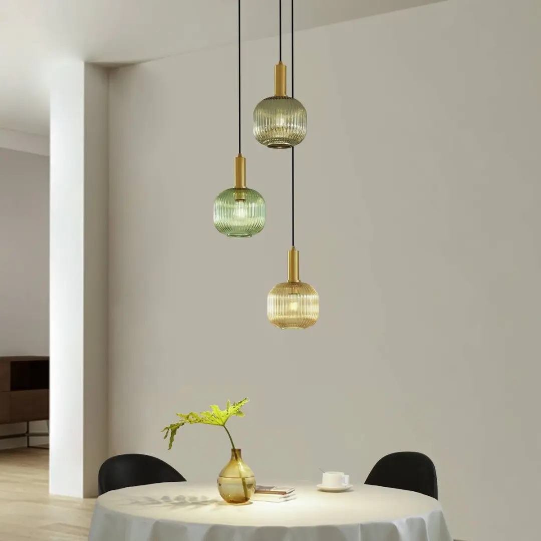 Lindby Hanglamp 3-lichts Glas - 15W - Groen/Amber/Rookgrijs
