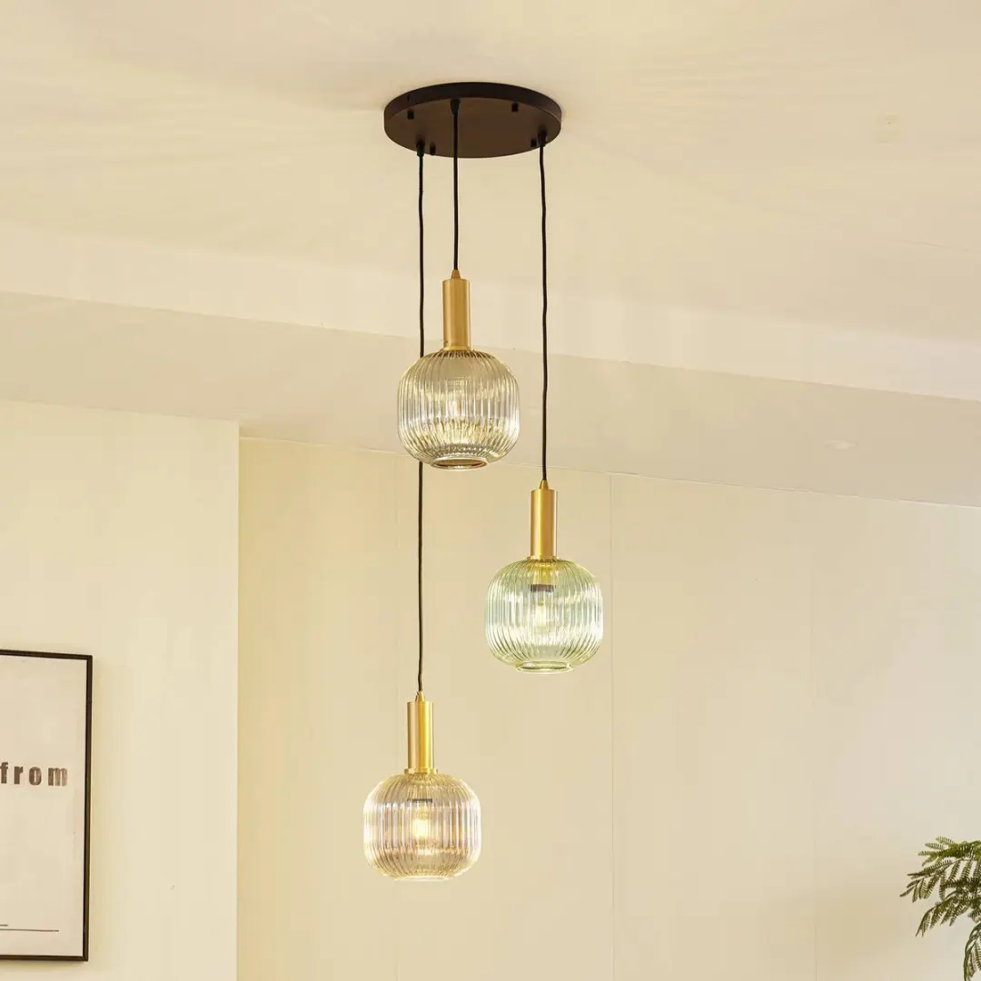Lindby Hanglamp 3-lichts Glas - 15W - Groen/Amber/Rookgrijs