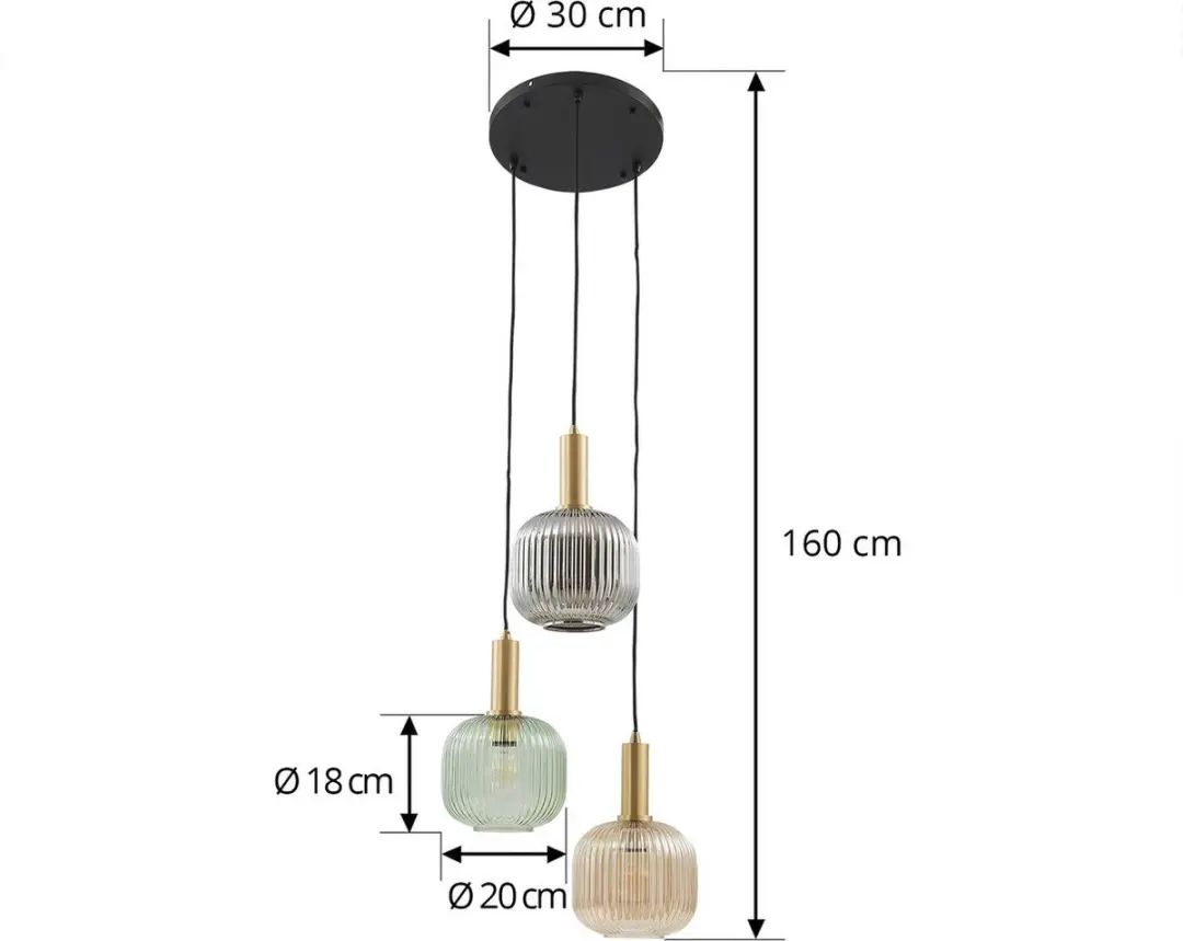 Lindby Hanglamp 3-lichts Glas - 15W - Groen/Amber/Rookgrijs