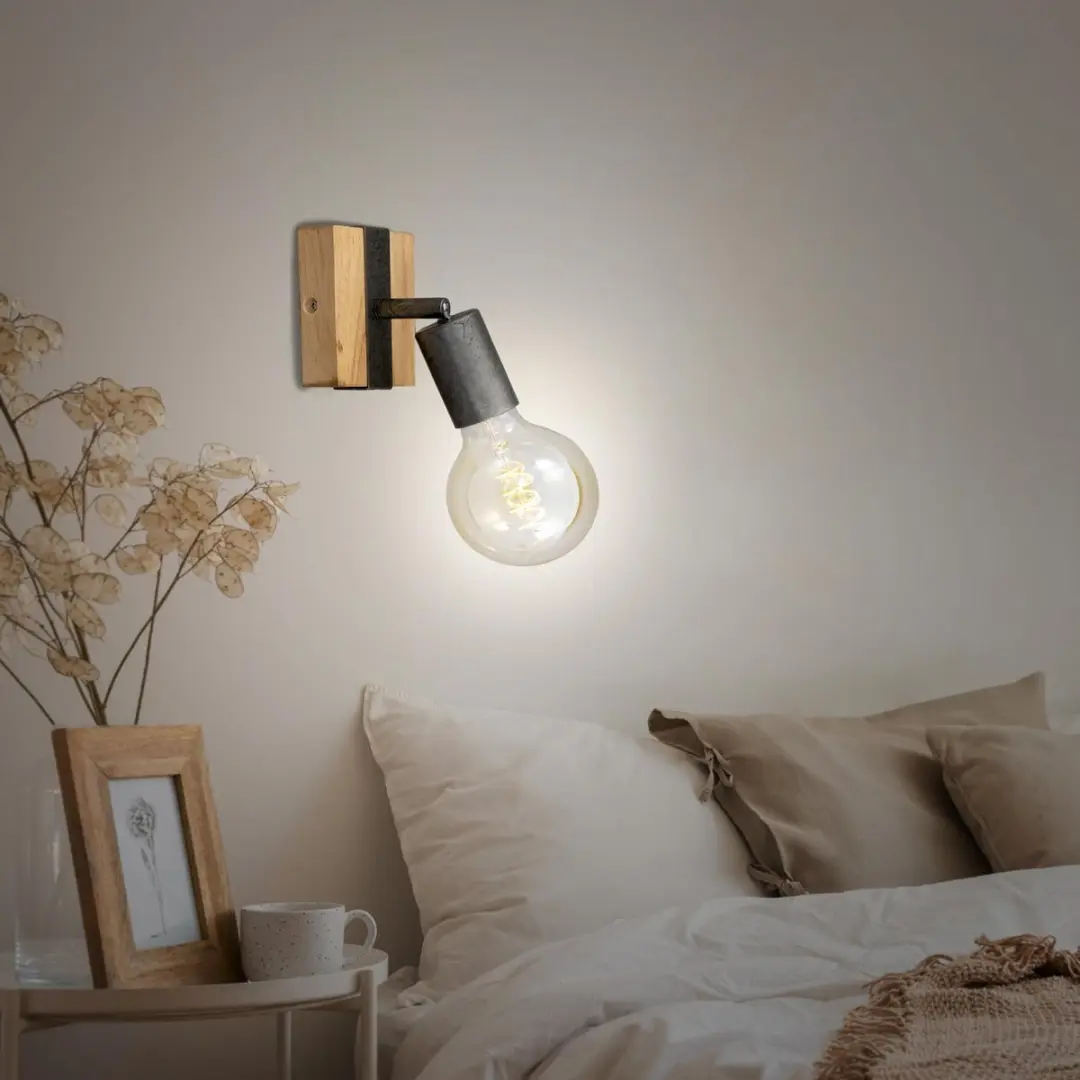 Briloner Wood Basic Wandlamp E27 - Hout/Metalen - Zwart