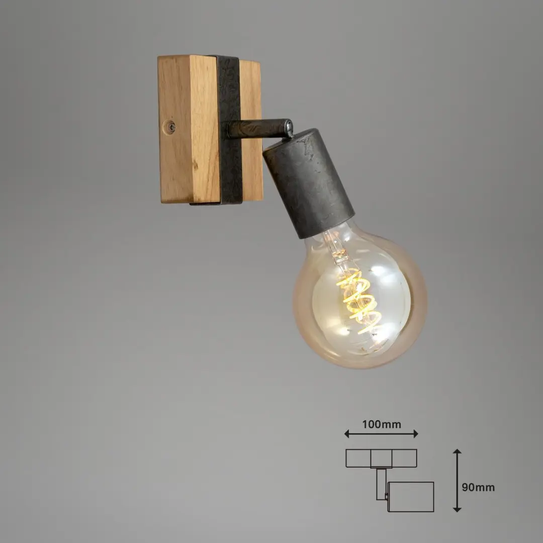 Briloner Wood Basic Wandlamp E27 - Hout/Metalen - Zwart