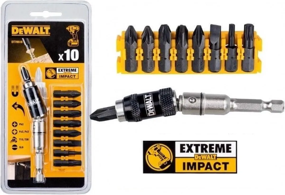 DeWalt DT70518T Impact Torsion Schroefbitset 10-delig - Zwenkbare bit tip houder