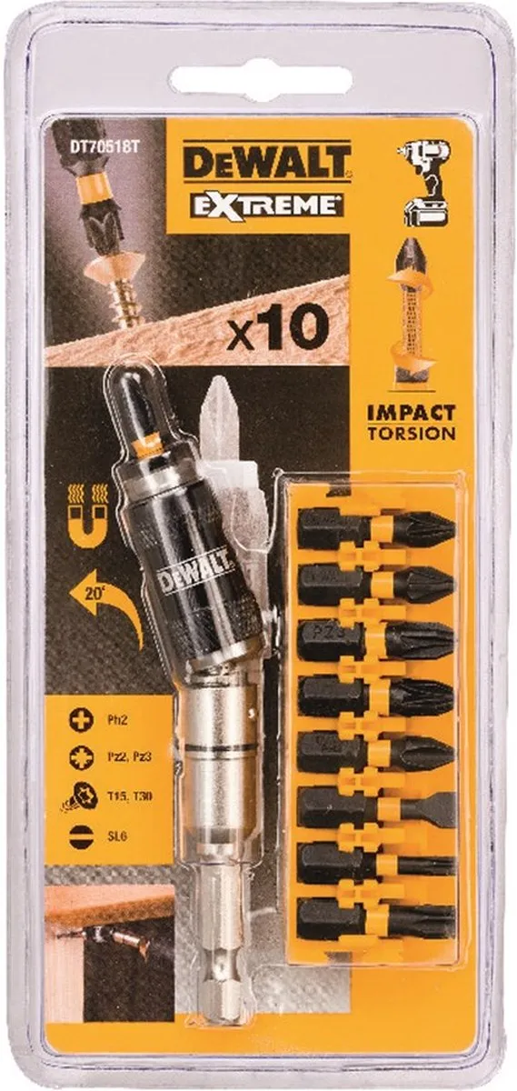 DeWalt DT70518T Impact Torsion Schroefbitset 10-delig - Zwenkbare bit tip houder