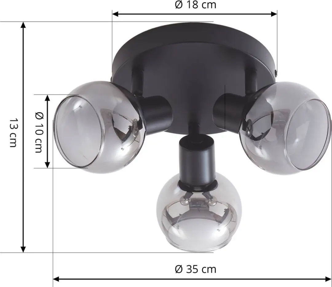 Lindby Buitenspot 3-lichts E14 - Ø35cm - Zwart/rookgrijs