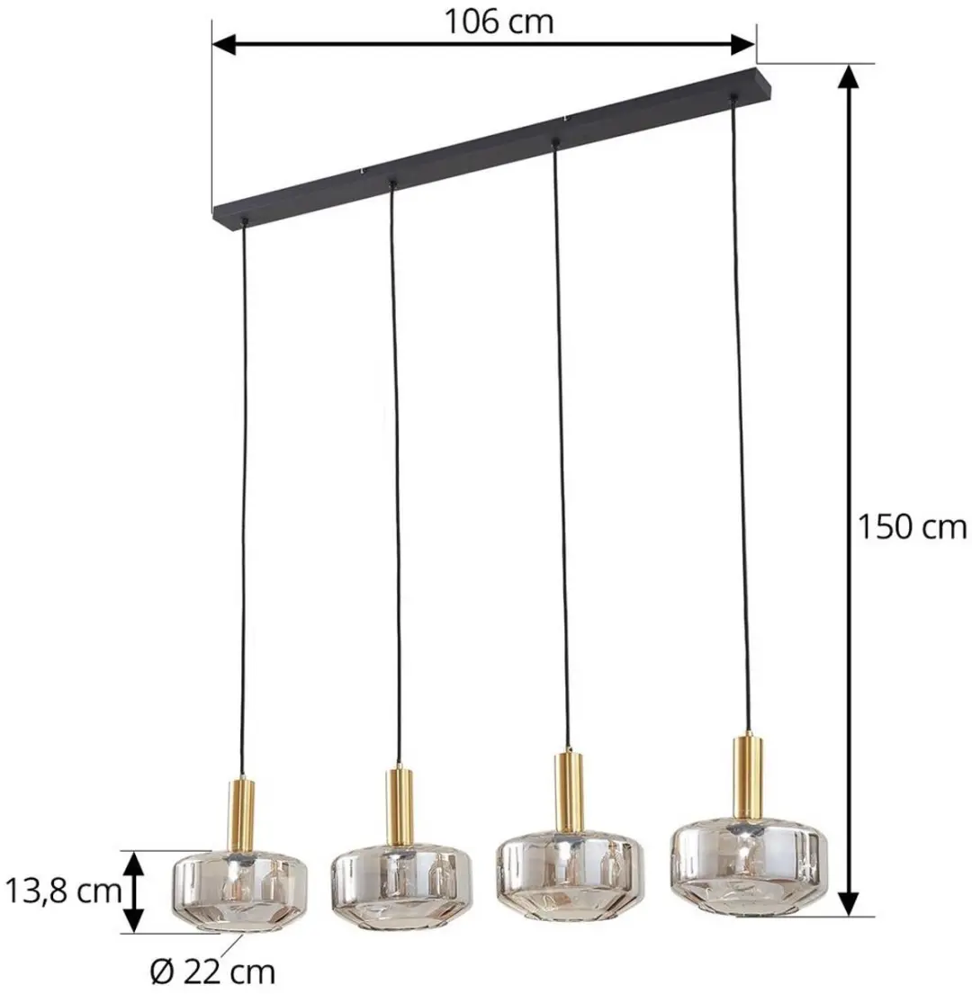 Lindby Hanglamp 4-lichts - Rookgrijs/Messing