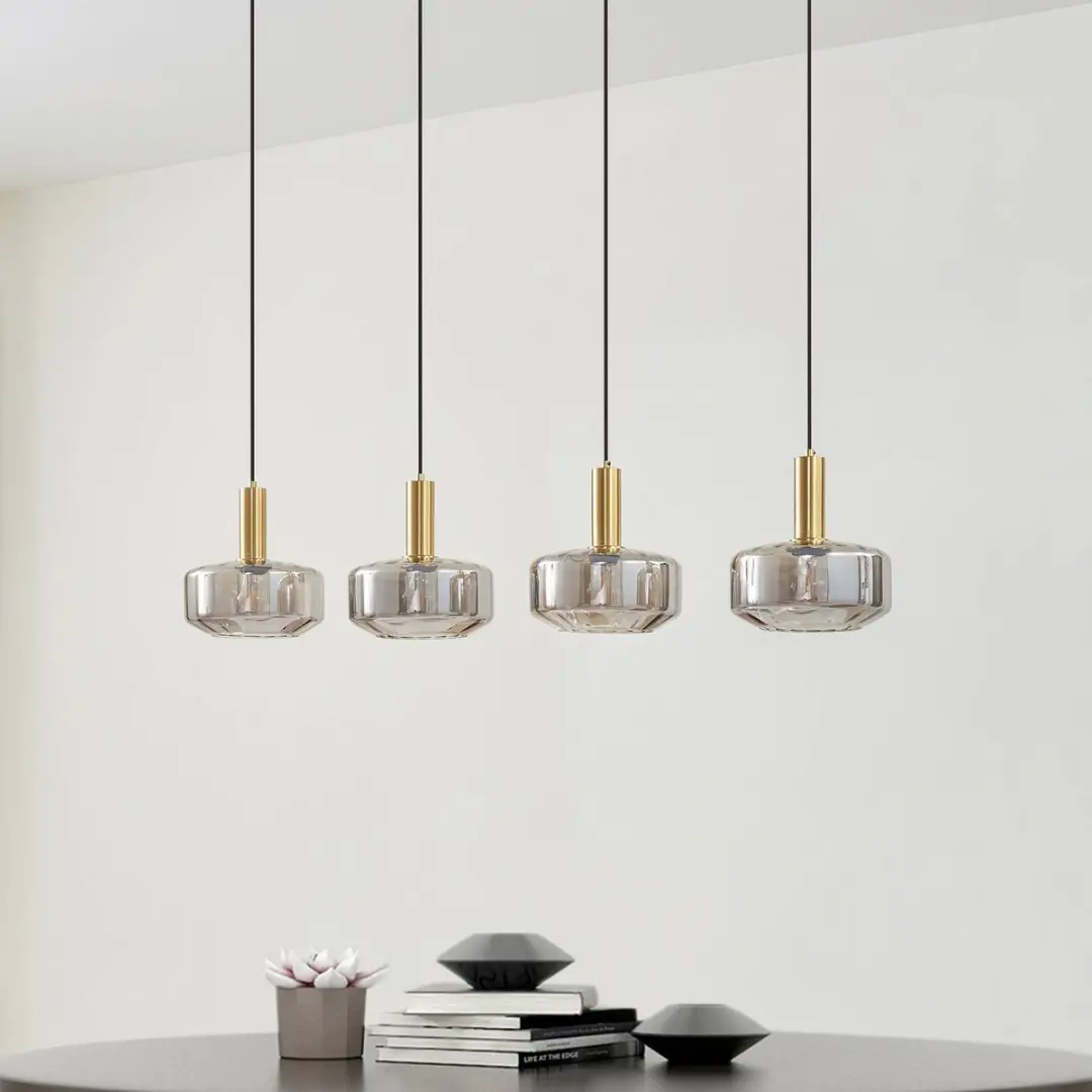 Lindby Hanglamp 4-lichts - Rookgrijs/Messing