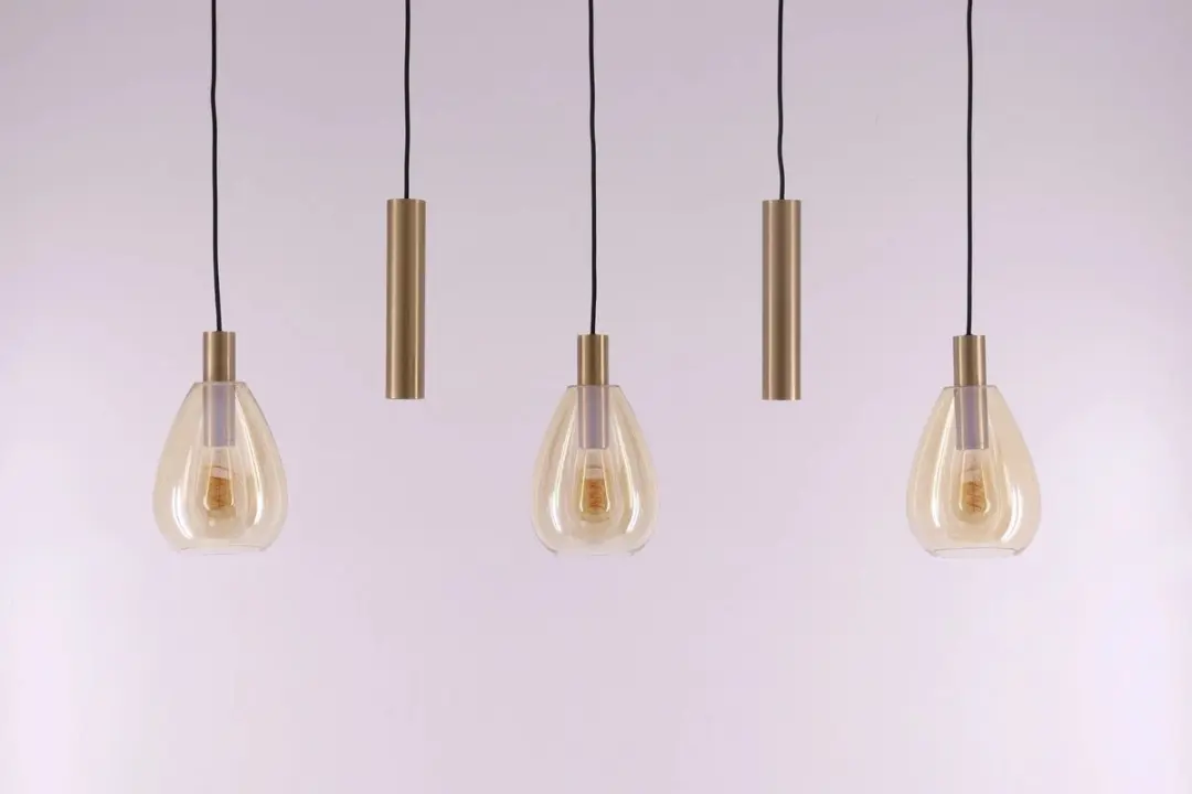 Freelight Hanglamp Amber Glas - 5 Lichtpunten - Zwart/Goud