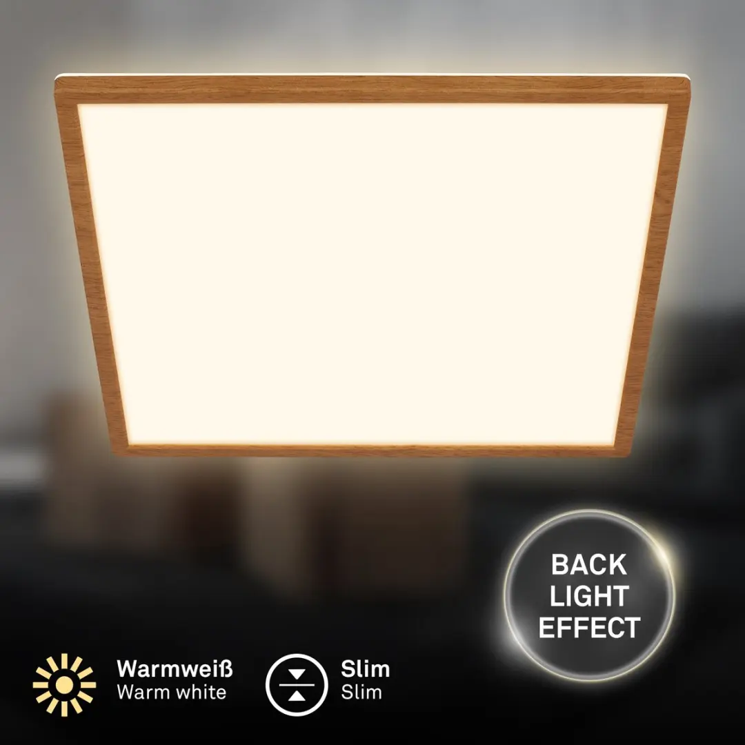 Briloner Tava Wood LED Plafondlamp 22W - 42x42cm