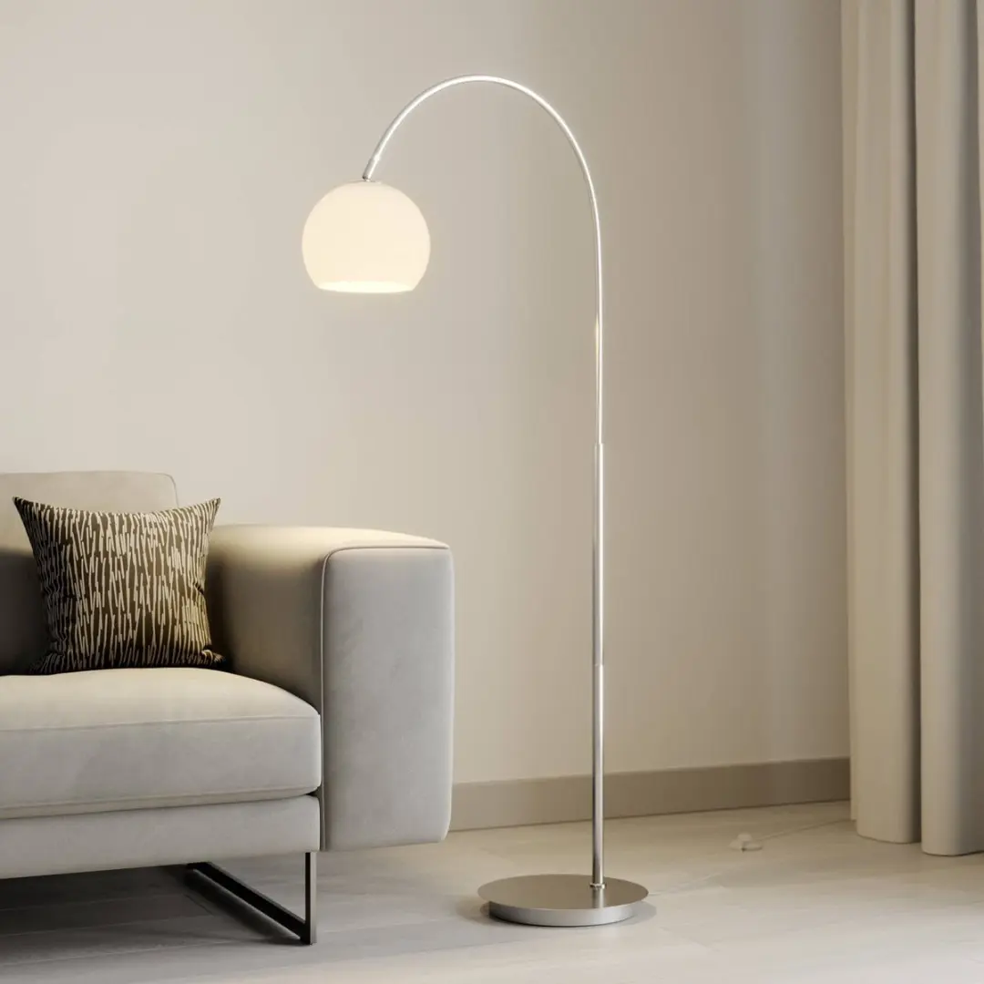 Lindby Booglamp 1 Licht E27 - 15W - Nikkel Mat/Opaalwit