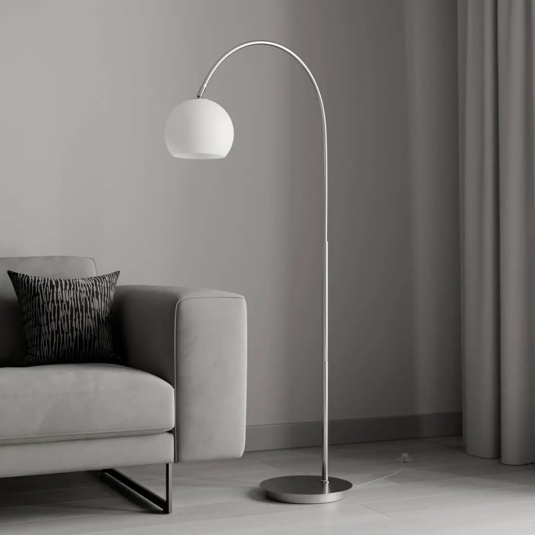 Lindby Booglamp 1 Licht E27 - 15W - Nikkel Mat/Opaalwit