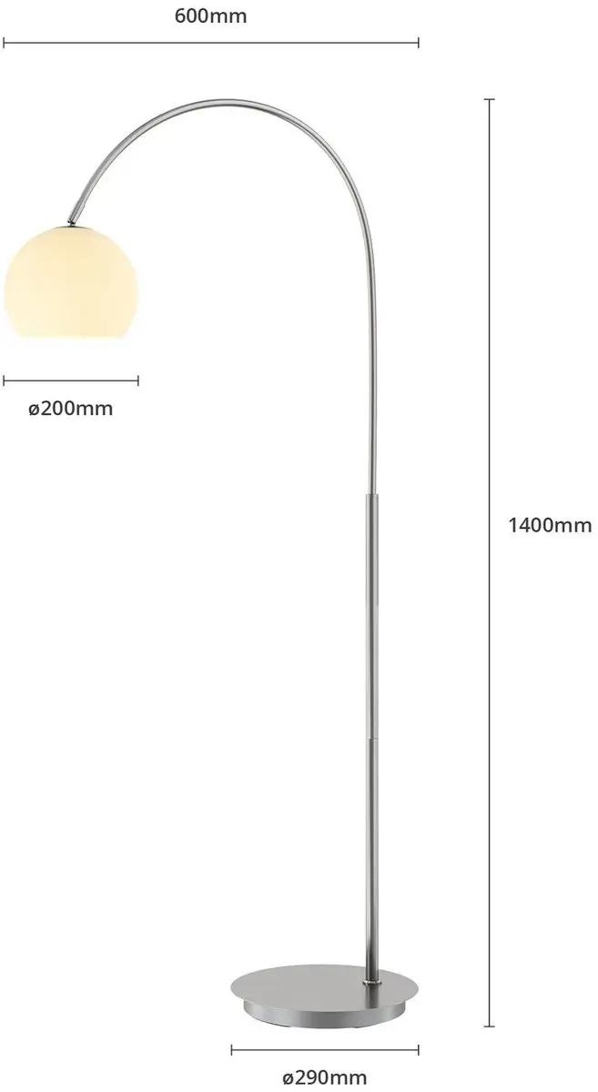 Lindby Booglamp 1 Licht E27 - 15W - Nikkel Mat/Opaalwit