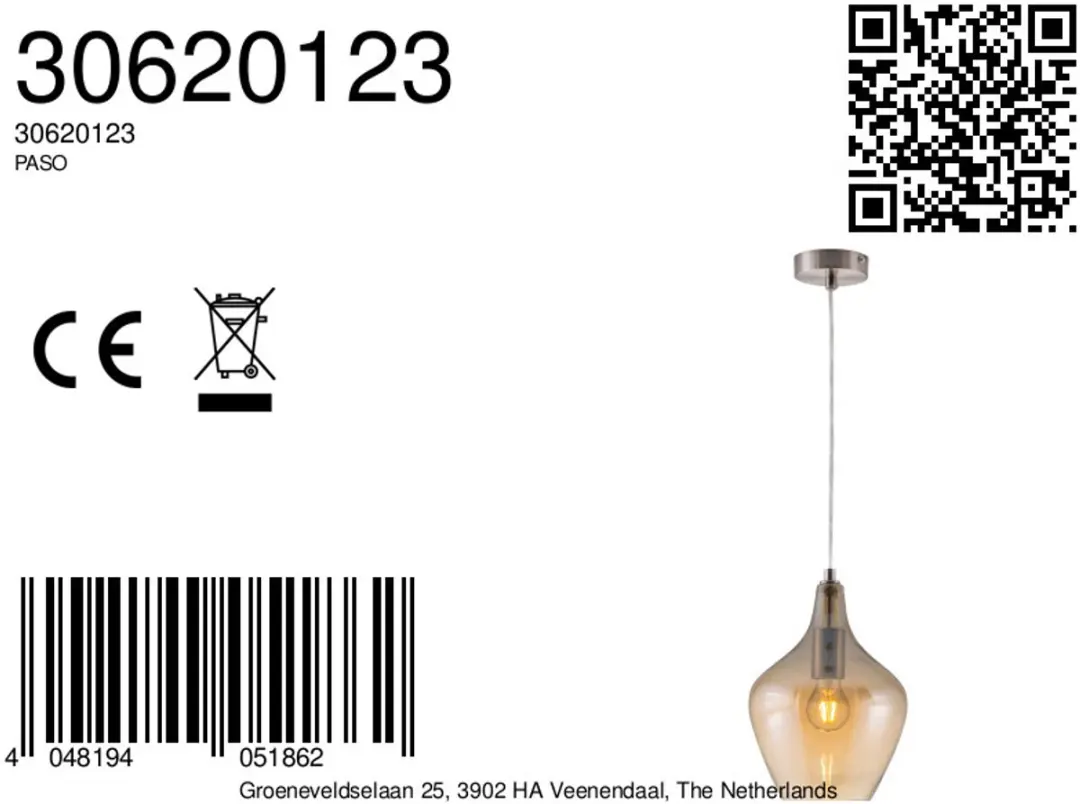 Globo Paso Hanglamp - Ø22cm Amber - E14
