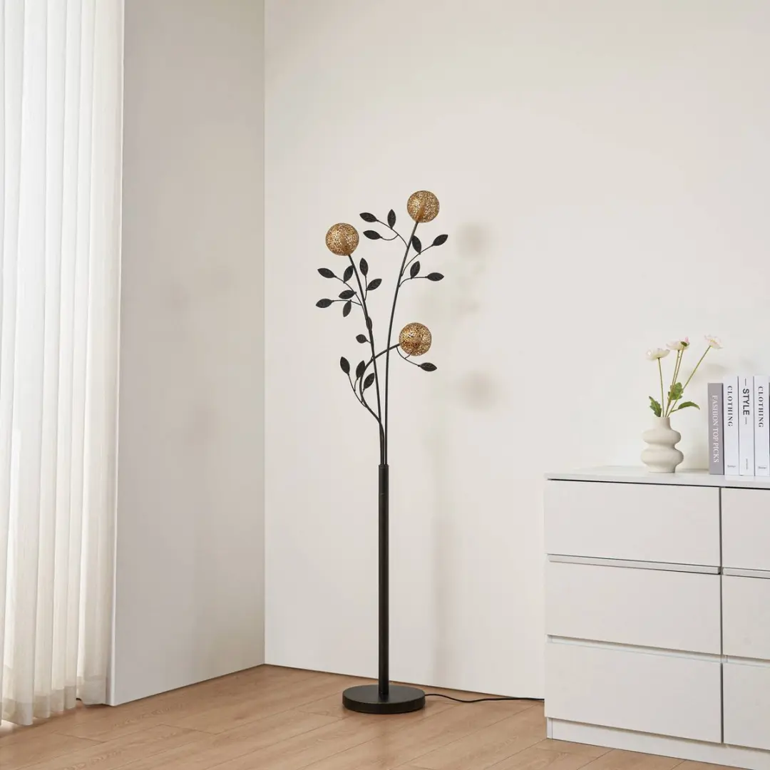 Lucande Vloerlamp 3-licht IJzer H160cm - Zwart/Goud