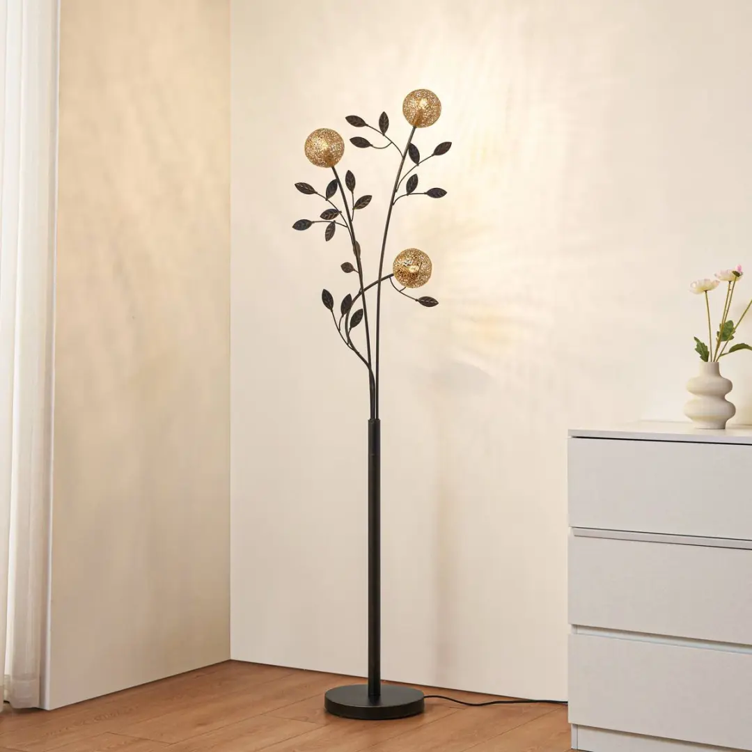 Lucande Vloerlamp 3-licht IJzer H160cm - Zwart/Goud