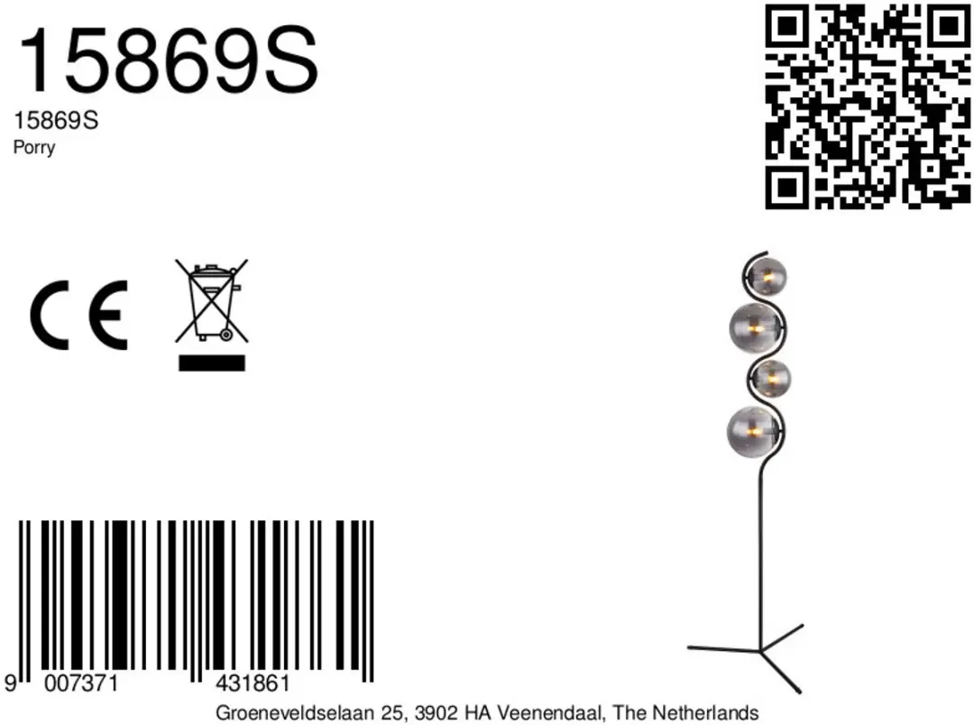 Globo Porry Vloerlamp - Zwart - Ø66cm - 4x E14