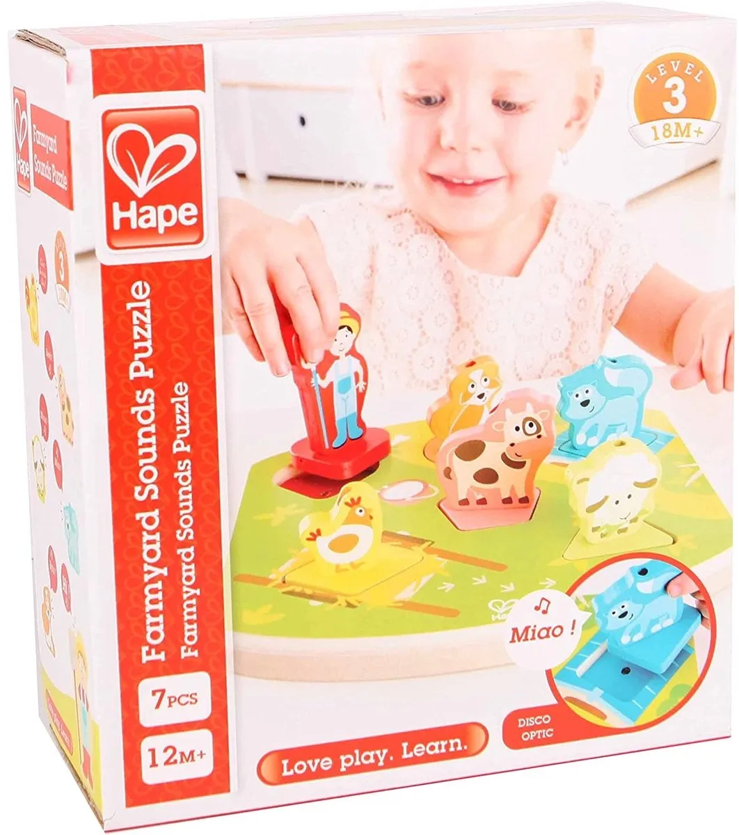 Hape Boerenerfgeluidenpuzzel E1614 - 7 Stuks - Veelkleurig