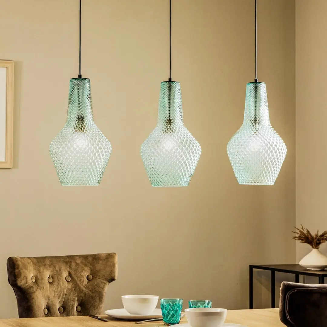 Lindby Hanglamp 3-Lichts Glas Metaal - Lichtblauw/Zwart