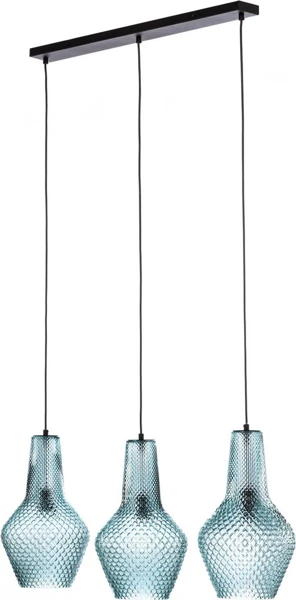 Lindby Hanglamp 3-Lichts Glas Metaal - Lichtblauw/Zwart