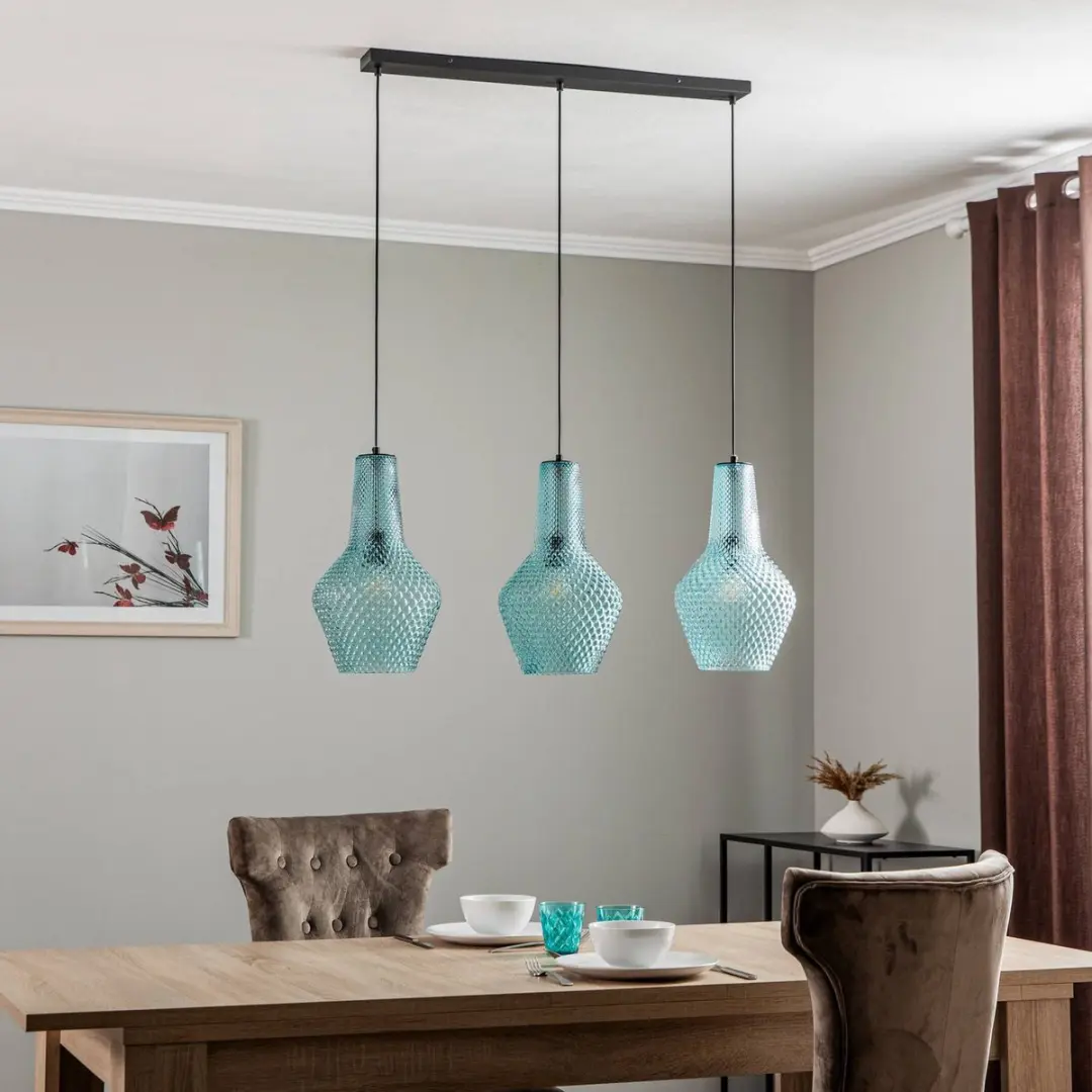 Lindby Hanglamp 3-Lichts Glas Metaal - Lichtblauw/Zwart