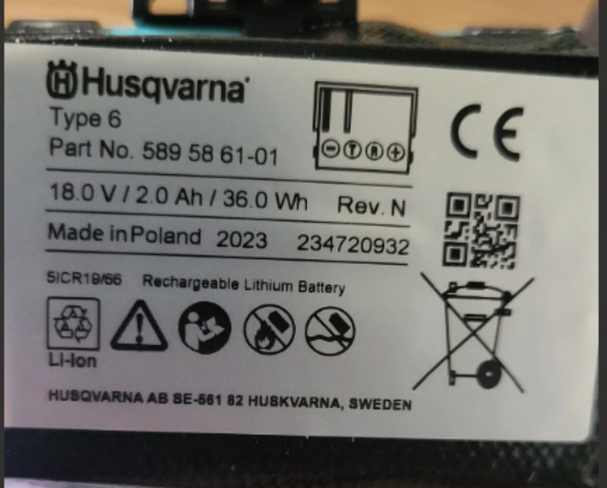 Husqvarna 589586101 Originele Lithium Accu 18V 2.0Ah - afbeelding 4 van 4