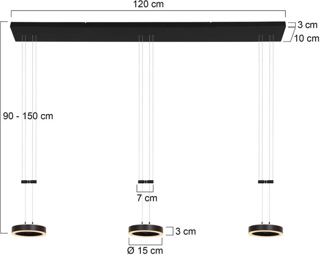 Steinhauer Piola 3501ZW Hanglamp - 3 Lichts - Zwart - afbeelding 6 van 6