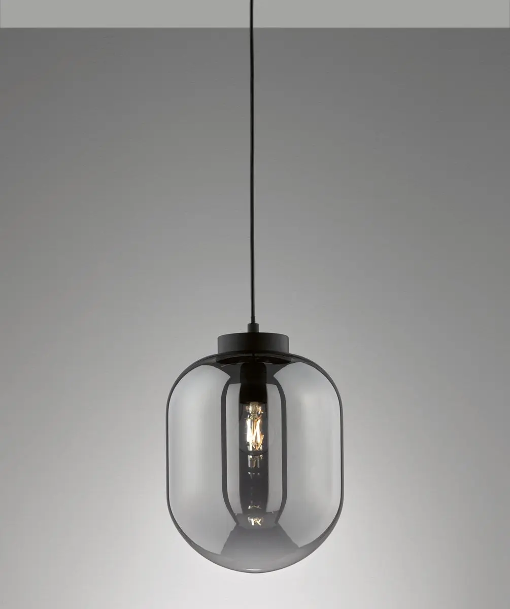 Fischer & Honsel Regi Hanglamp - Ø24cm - Mat Zwart - Rookglas