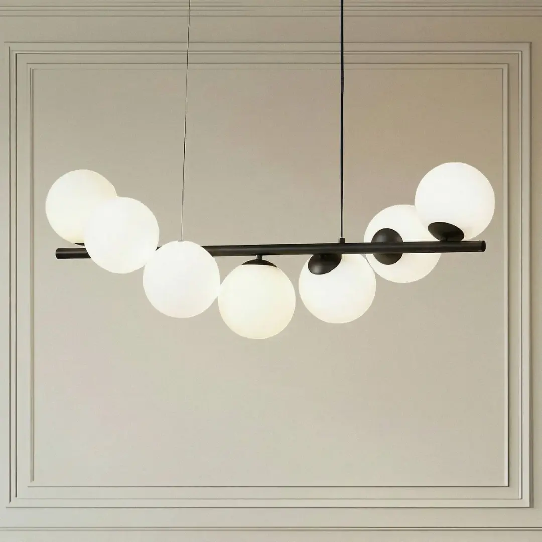 Lucande Hanglamp 7-Lichts Metaal Glas G9 - 33cm - Matzwart/Opaal
