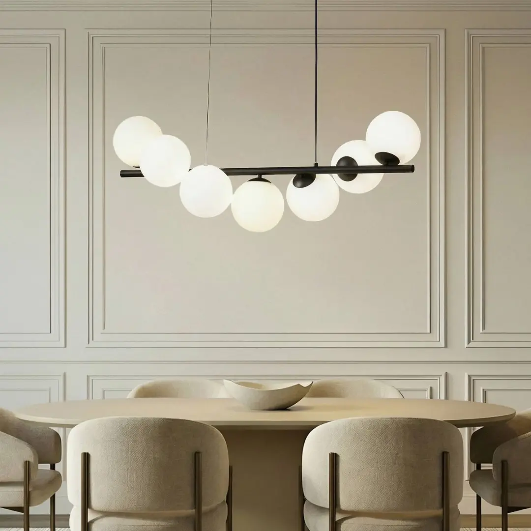 Lucande Hanglamp 7-Lichts Metaal Glas G9 - 33cm - Matzwart/Opaal