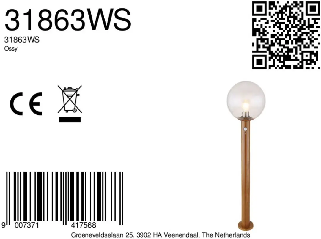 Globo Ossy Vloerlamp - Naturel - 25 cm