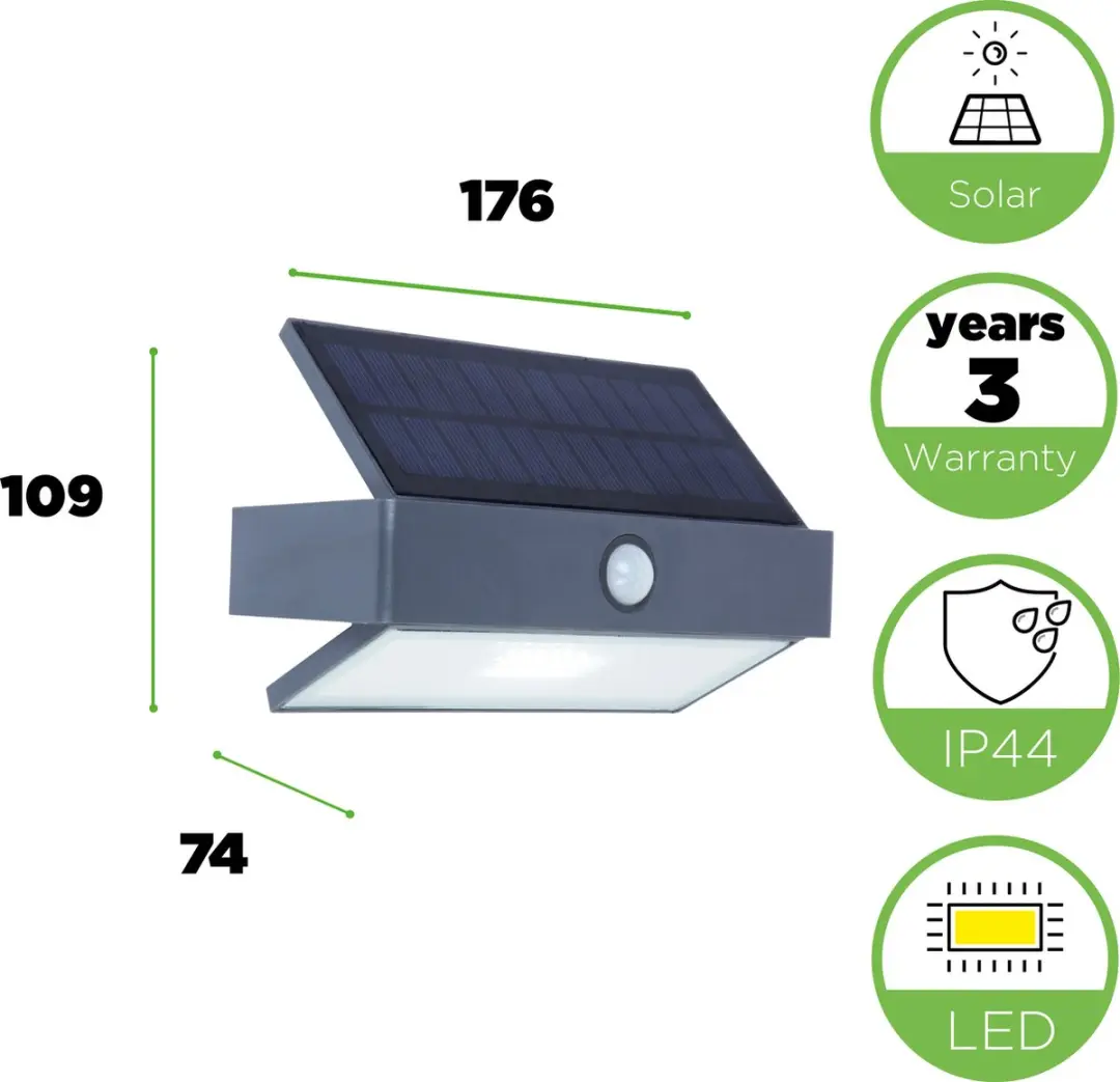 Lutec Arrow LED Wandlamp Zonne - 180 Lm - 5000K - IP44 - Donkergrijs