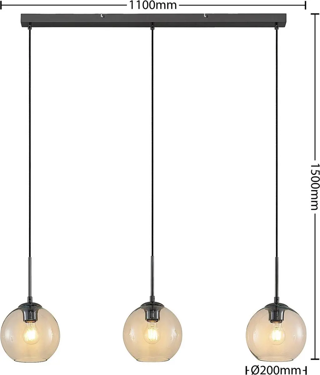 Lindby Hanglamp 3-Lichts Staal Glas - 60W
