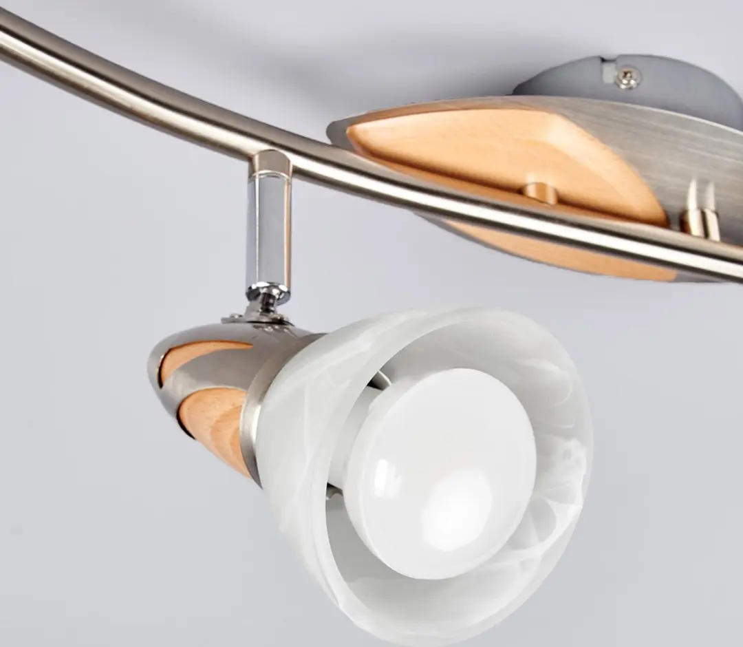 Lindby Plafondlamp 4 Lichtpunten Metaal/Hout/Glas - Nikkel/Wit