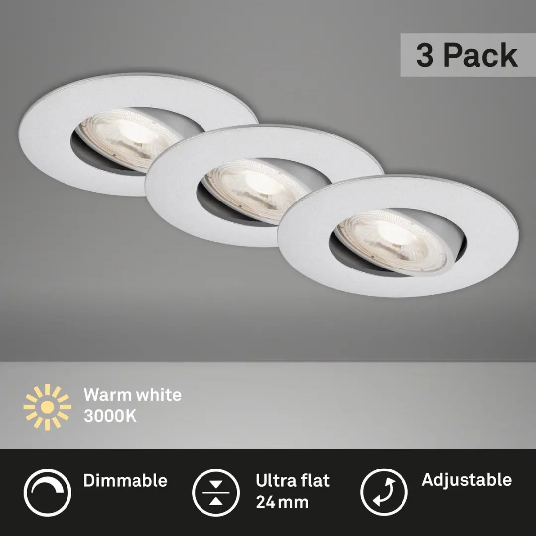 Briloner KULANA Inbouwspots 3x LED 5W - 460lm Warm Wit - Ø90mm - Mat Chroom